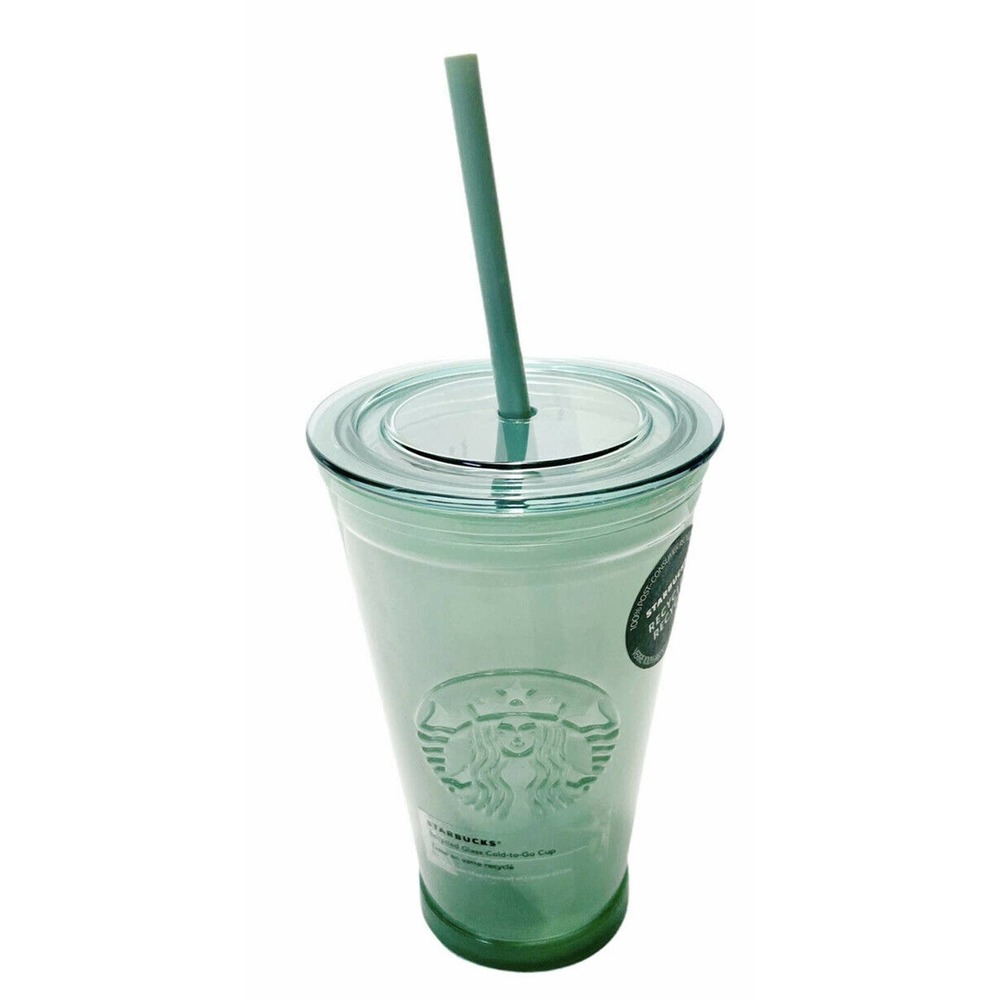 NWT STARBUCK’S Frosted Jade Green Recycled Glass Cold Cup w/ SKU Made In Spain